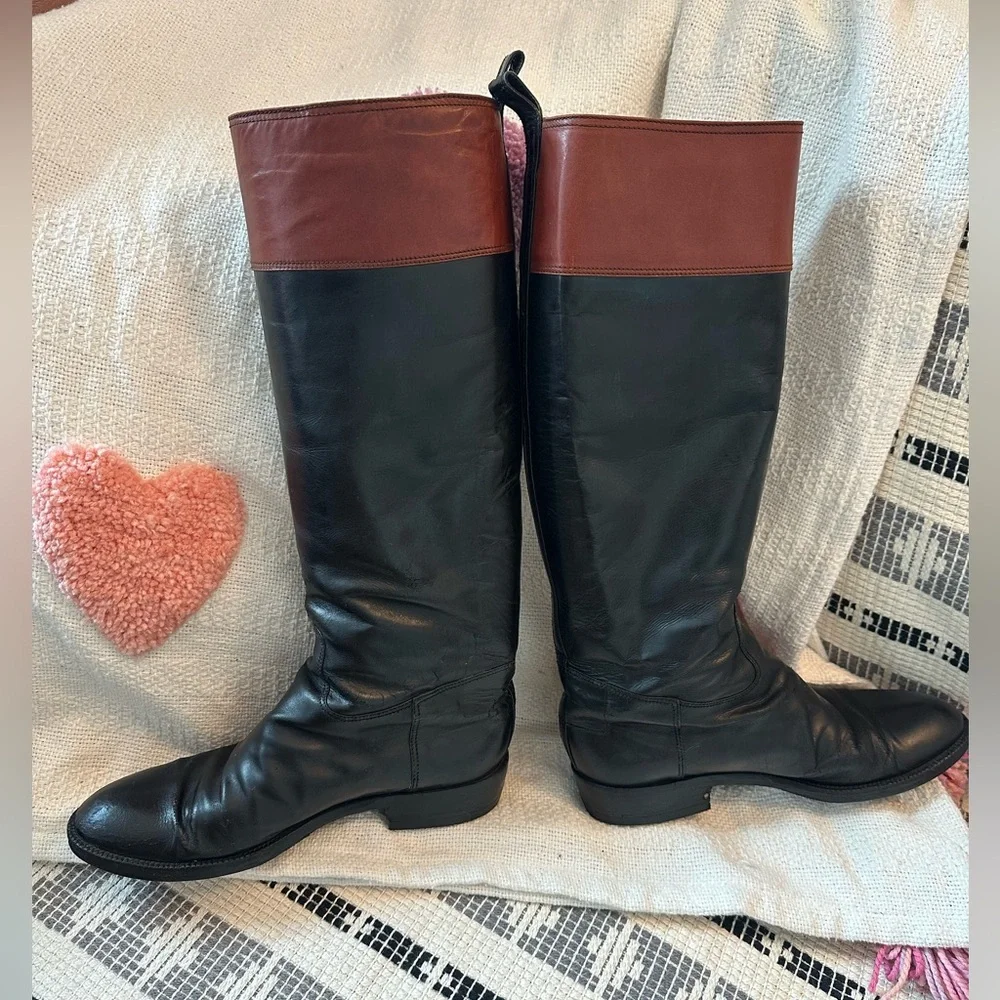 Classic Vintage CHANEL Tall Black and Brown Leather Riding Boots. Size 36.5 - Picture 3 of 15